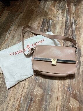 Ivanka Trump Nude/Pink Crossbody Bag with Gold Bar Detail